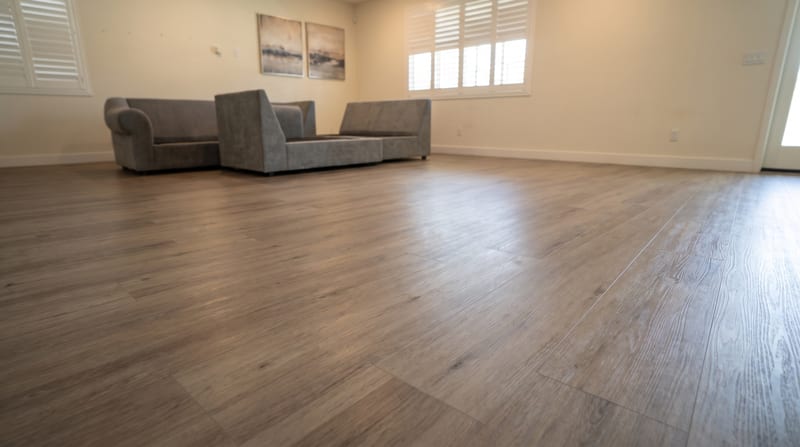 Wood-look LVP flooring in a living room.